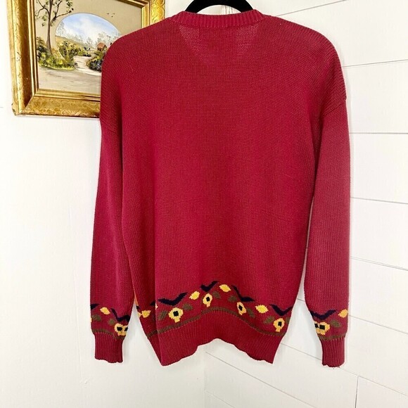 Charter Club Jane Justin Vintage Alphabet Cardigan Sweater Burgundy Size Small - Picture 2 of 5